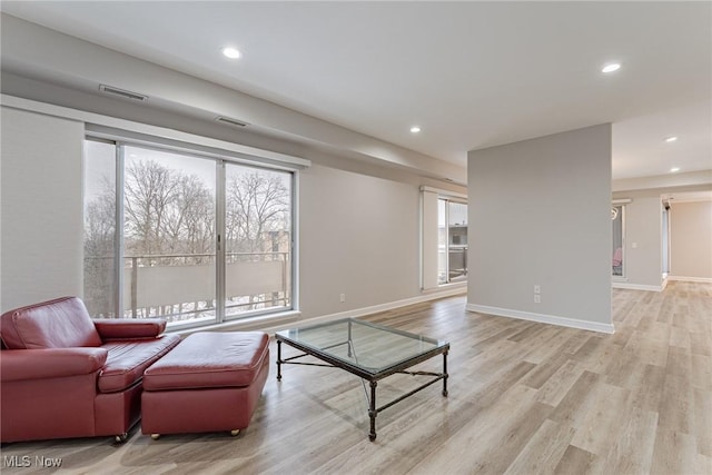 living room with light hardwood / wood-style floors