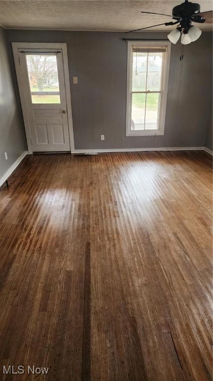 entryway featuring a wealth of natural light, dark hardwood / wood-style flooring, and ceiling fan