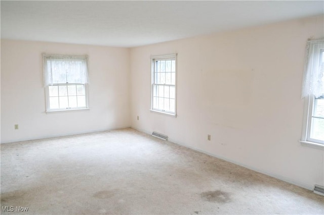 spare room featuring light carpet and plenty of natural light