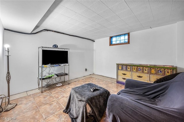 living room featuring tile patterned flooring