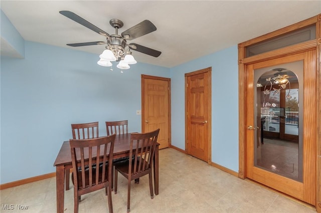 dining area with ceiling fan