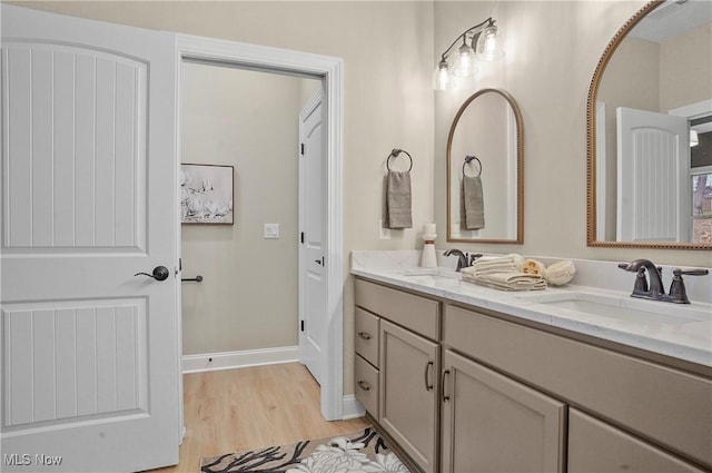 bathroom featuring vanity and wood-type flooring