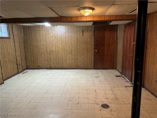 basement with wood walls