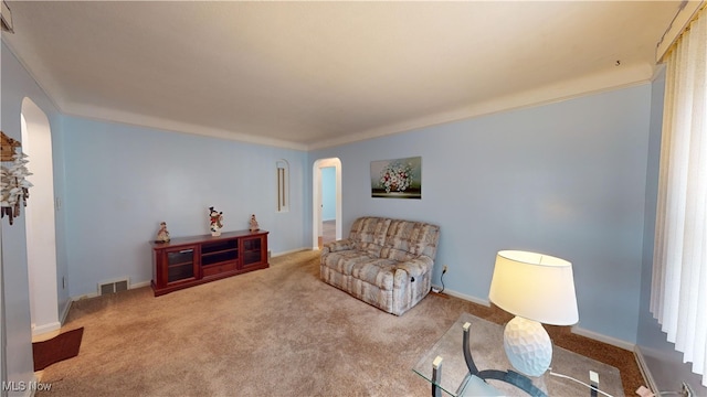 living room featuring carpet floors