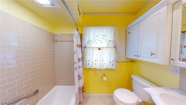 bathroom with shower / bath combination with curtain and toilet