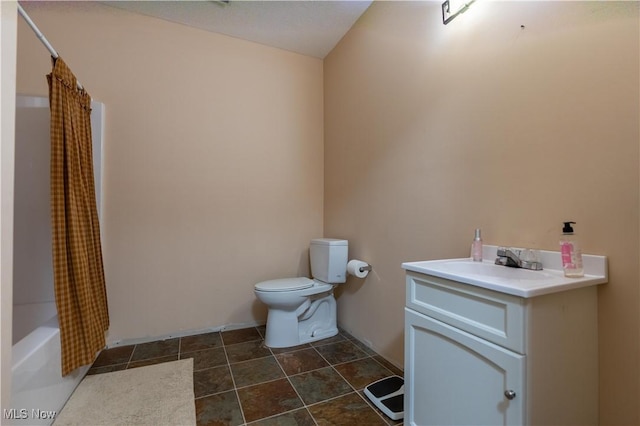 full bathroom featuring tile patterned floors, vanity, toilet, and shower / bathtub combination with curtain