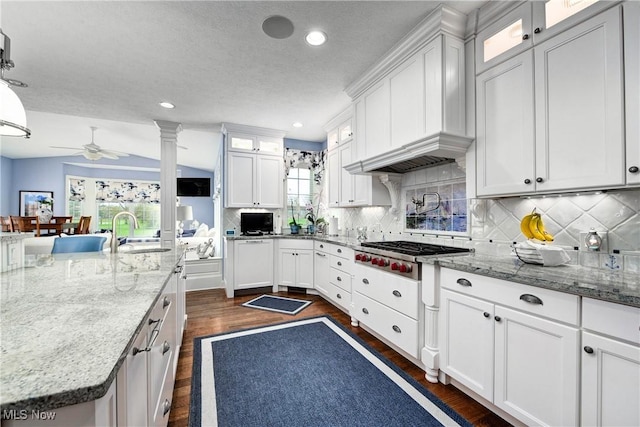 kitchen featuring white cabinetry, a wealth of natural light, and ceiling fan