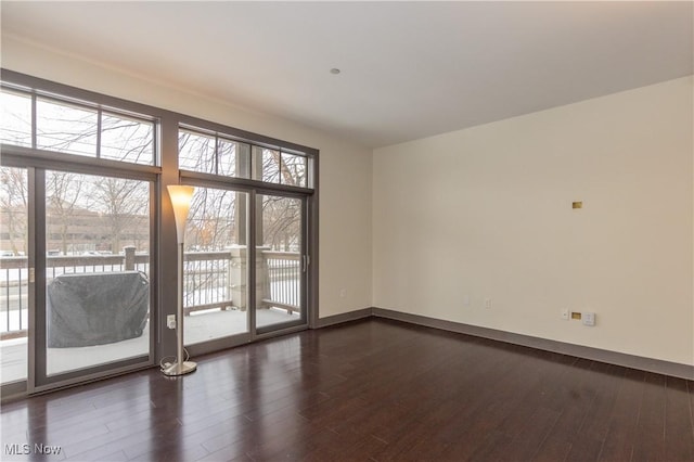 spare room with plenty of natural light and dark hardwood / wood-style floors