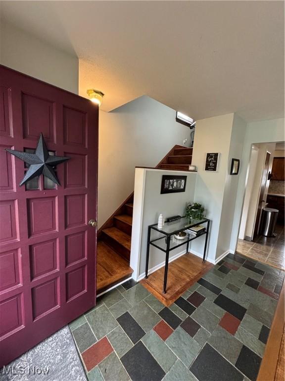 foyer with dark hardwood / wood-style flooring