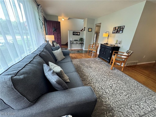 living room with wood-type flooring