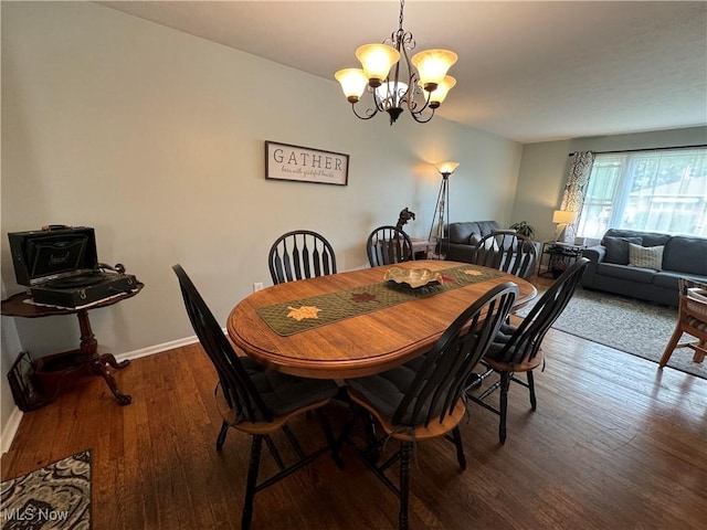 dining room featuring dark hardwood / wood-style floors and a chandelier