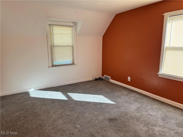 additional living space featuring carpet flooring and lofted ceiling