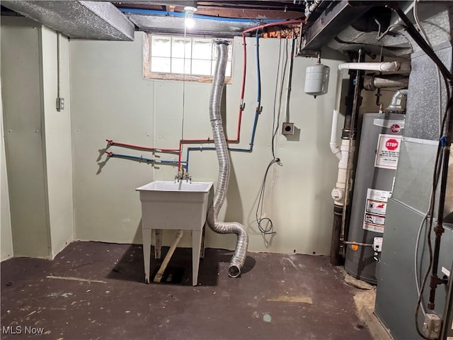 basement featuring water heater