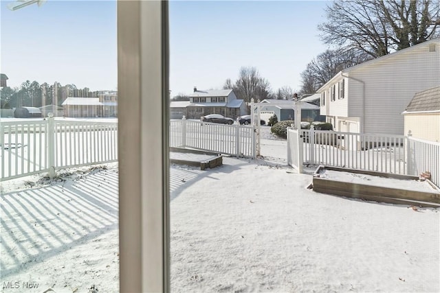 view of snow covered patio