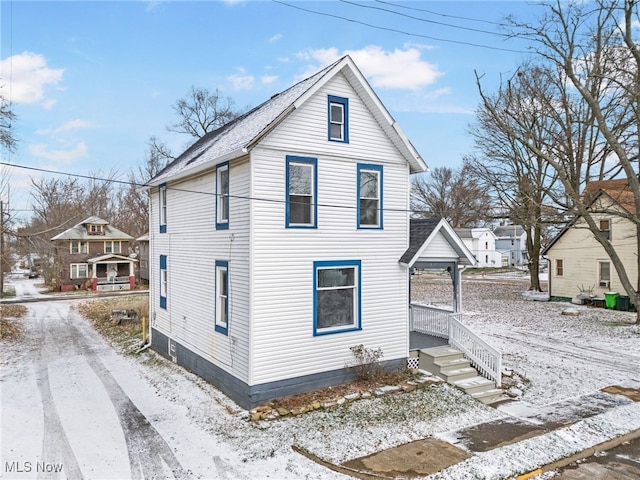 view of snow covered exterior