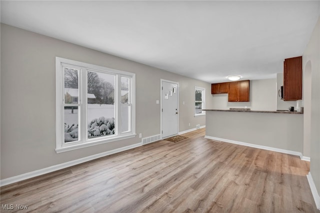 unfurnished living room with light hardwood / wood-style floors