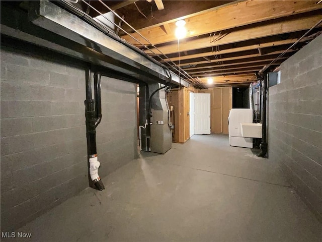 basement with heating unit