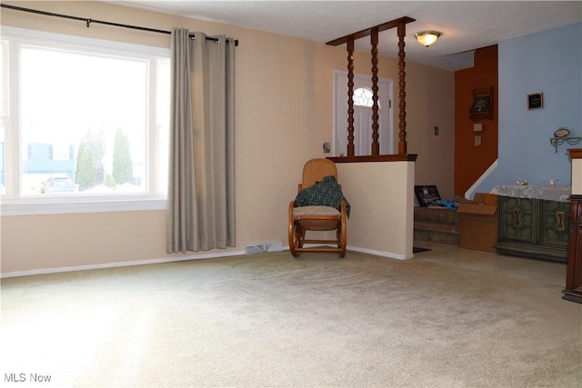 living area with carpet