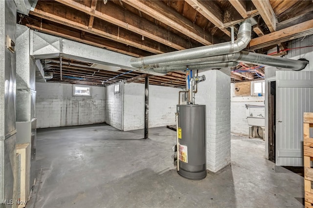 basement featuring water heater