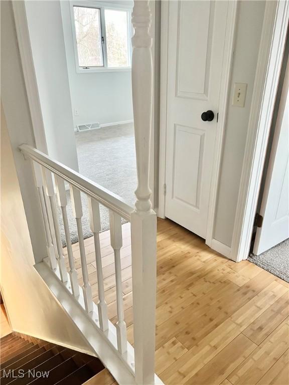 staircase featuring wood-type flooring