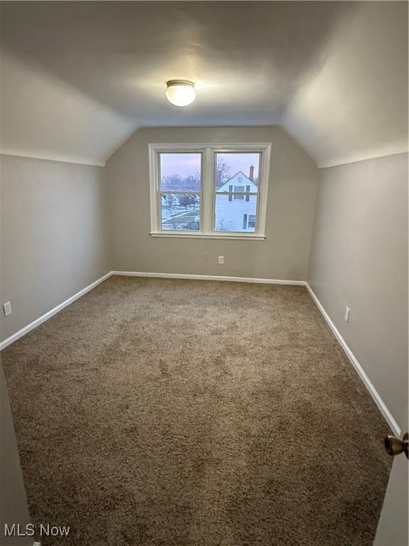 additional living space with carpet flooring and lofted ceiling