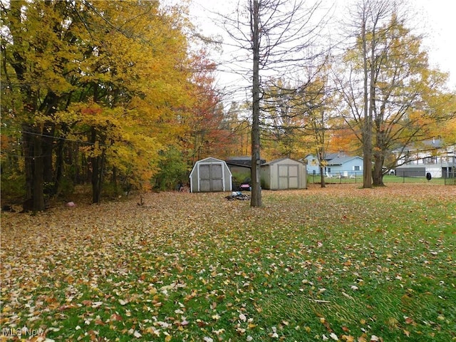 view of yard with a storage shed