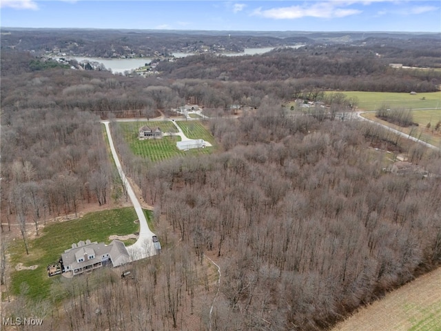 bird's eye view with a rural view and a water view