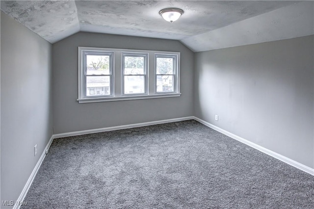 bonus room with carpet flooring, a textured ceiling, and lofted ceiling