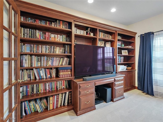 view of carpeted home office