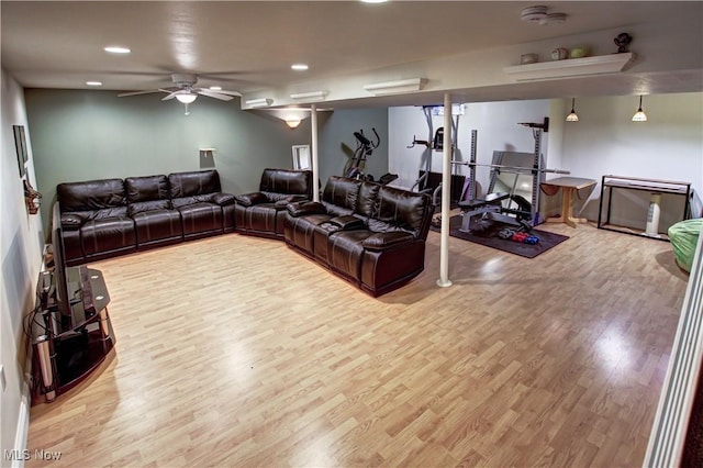 interior space featuring ceiling fan and hardwood / wood-style floors