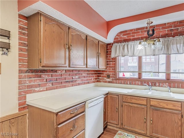 kitchen featuring dishwasher, sink, light hardwood / wood-style floors, and plenty of natural light