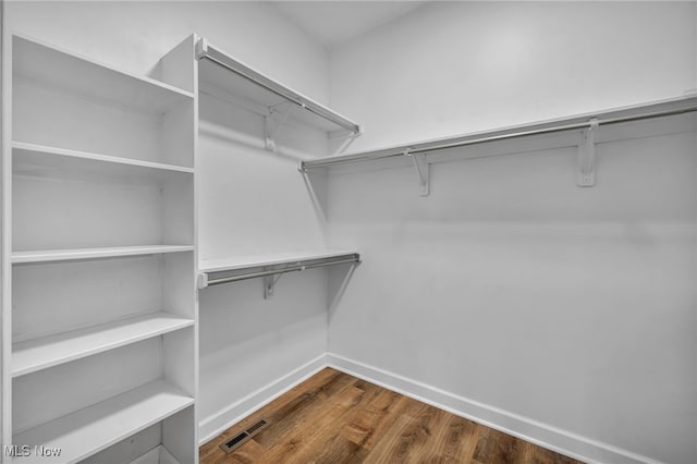 spacious closet with dark wood-type flooring