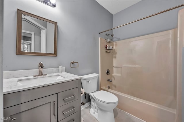 full bathroom with vanity, toilet, and bathing tub / shower combination