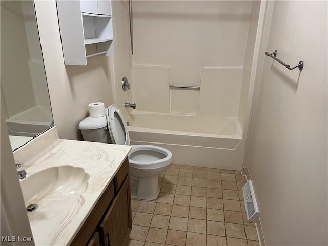 full bathroom featuring tile patterned flooring, vanity, toilet, and tub / shower combination