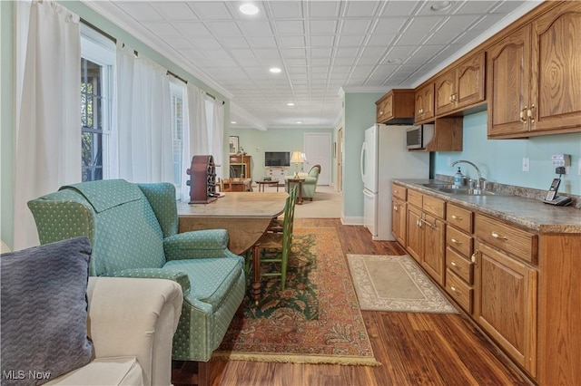 kitchen with dark hardwood / wood-style flooring and sink