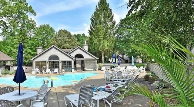 view of swimming pool with a patio