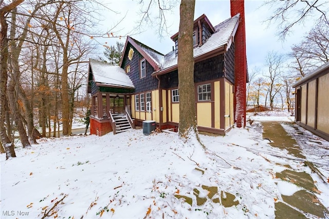 view of snow covered property