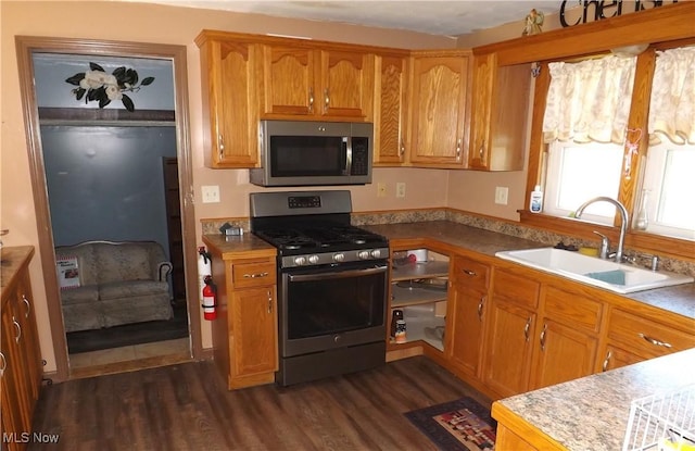 kitchen featuring stainless steel appliances, dark hardwood / wood-style floors, and sink