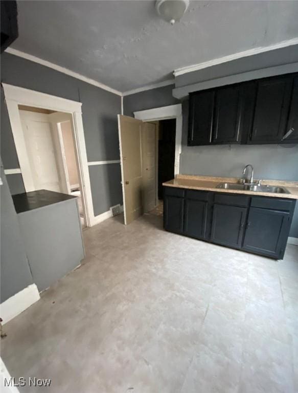 kitchen with ornamental molding and sink