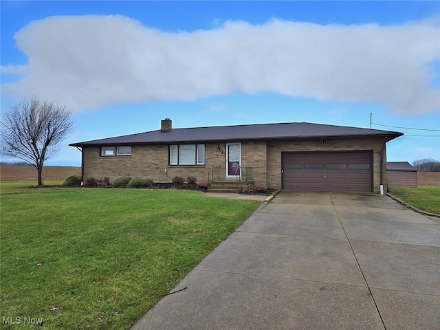 ranch-style house with a front lawn and a garage