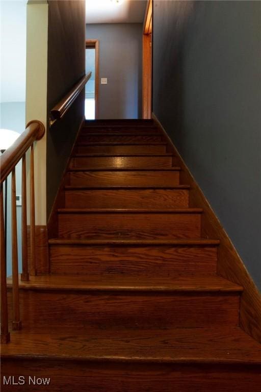 staircase featuring wood-type flooring