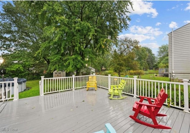 deck with a shed