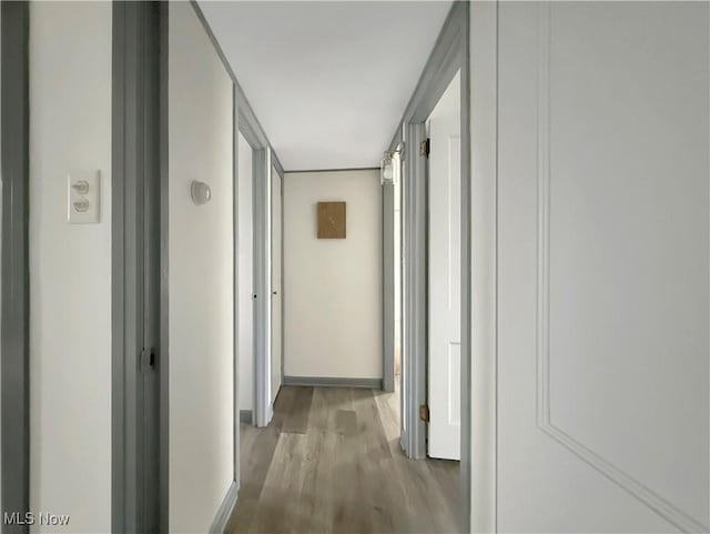 corridor with hardwood / wood-style flooring