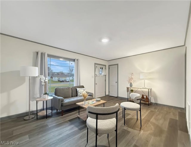 living room with dark hardwood / wood-style floors