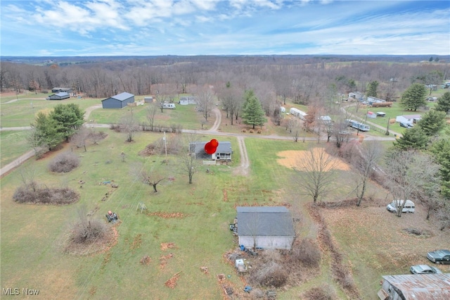 birds eye view of property featuring a rural view