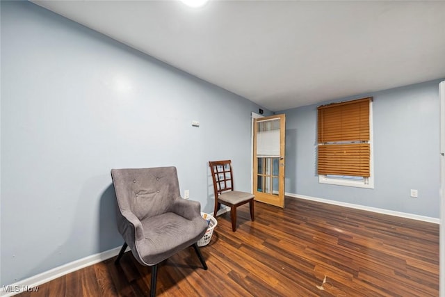 sitting room featuring dark wood-type flooring