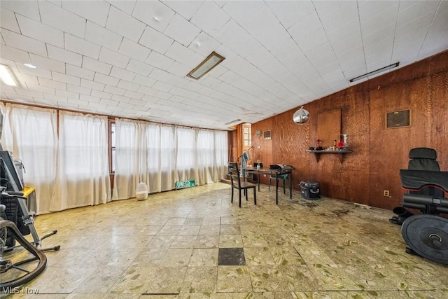 interior space with wood walls