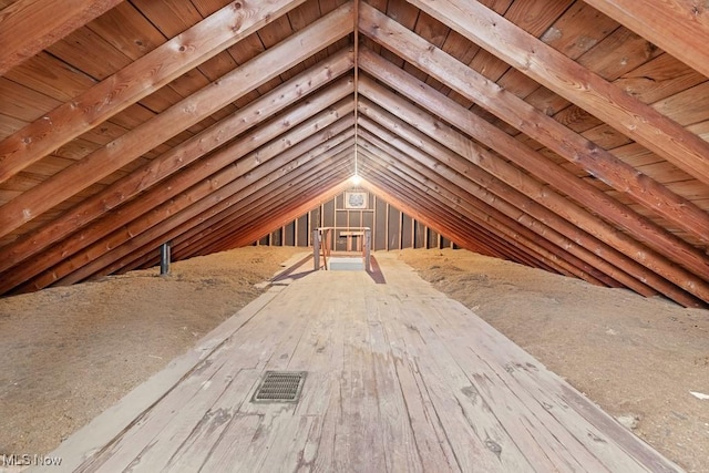 view of unfinished attic