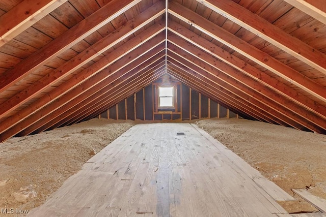 view of unfinished attic