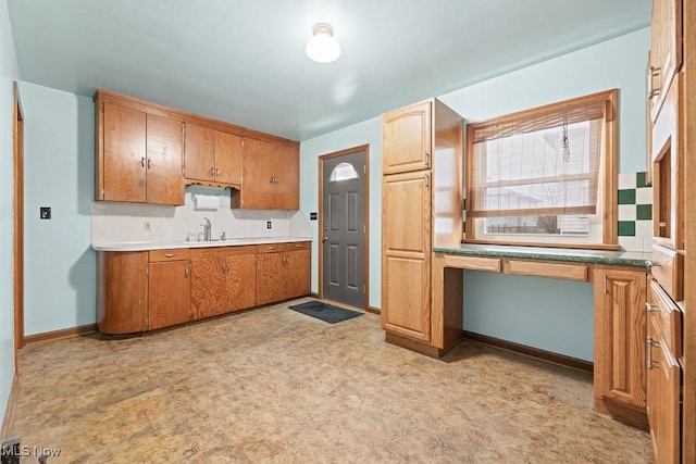 kitchen with light colored carpet and sink